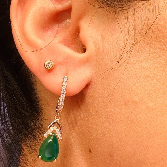 Luxury Elegant Emerald Drop Earrings For Women 585 Rose Gold Color Retro Green - Picture 2 of 6